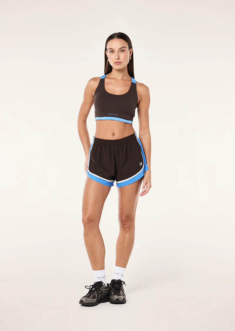 STRIDE RUNNING SHORT IN COFFEE & MARINA | P.E Nation AU
