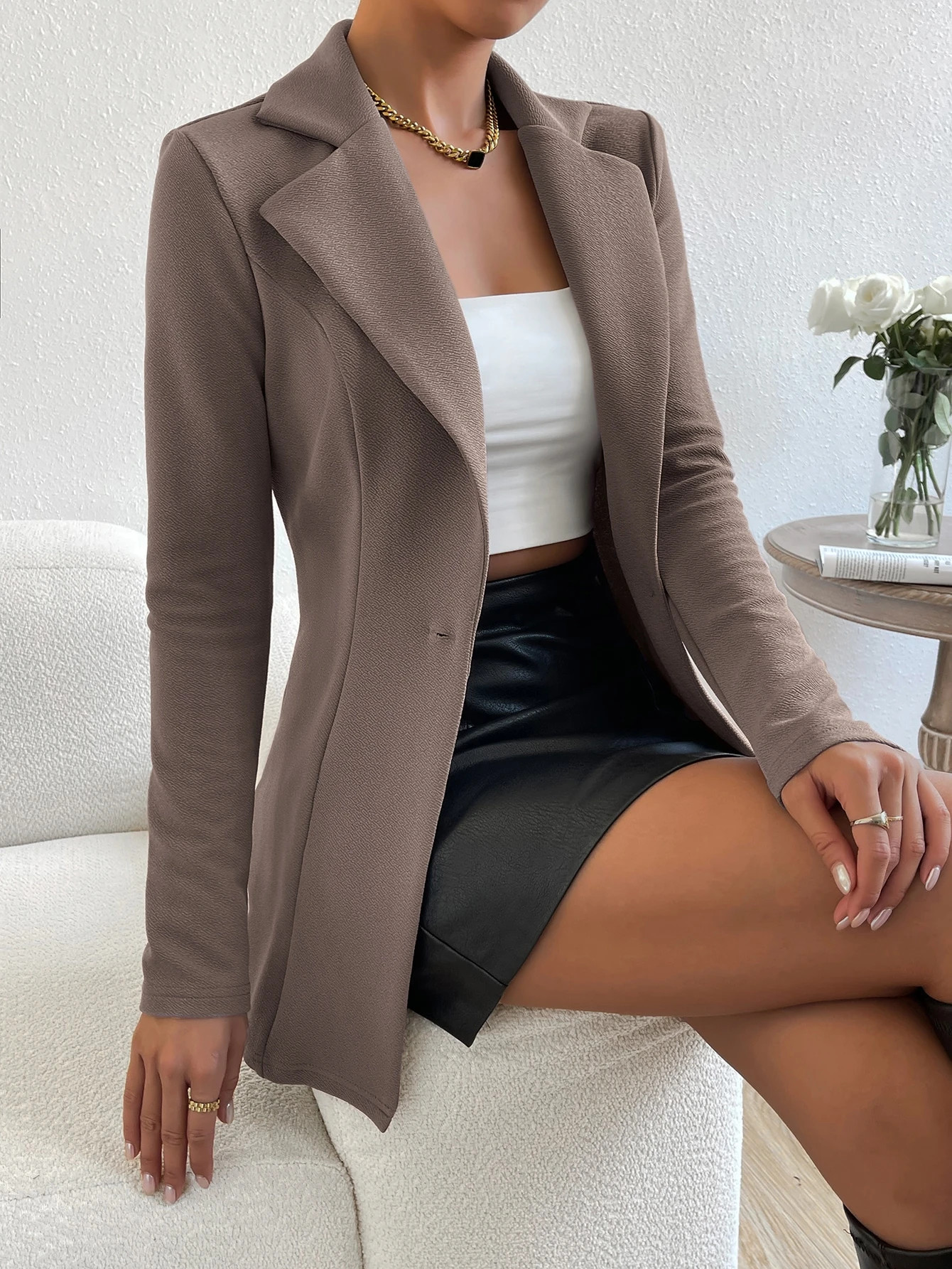SHEIN Privé Lapel Neck Single Button Blazer | SHEIN