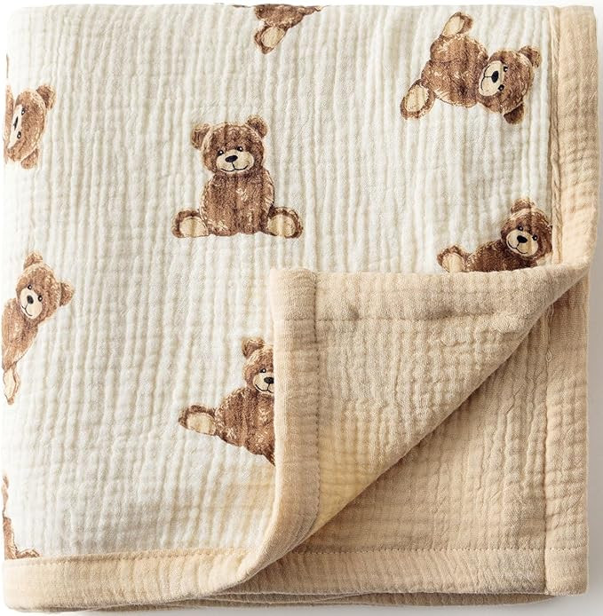 Little Jump 2 Layers Muslin Cotton Baby Blankets - Teddy Bear Toddler Quilt Crib Blanket - Gender... | Amazon (US)