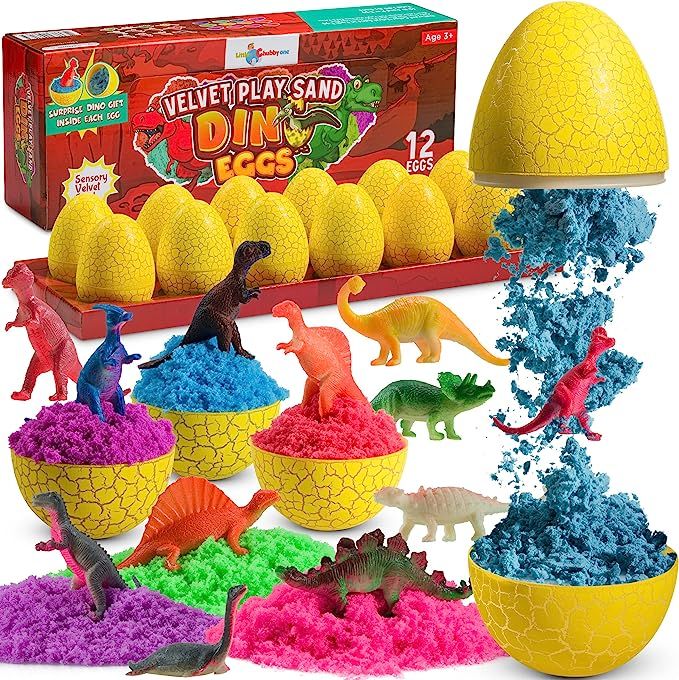 LITTLE CHUBBY ONE Kids Velvet Play Sand Dino Egg Set - Toy Magic Sand Set - Includes 12 Eggs with... | Amazon (US)