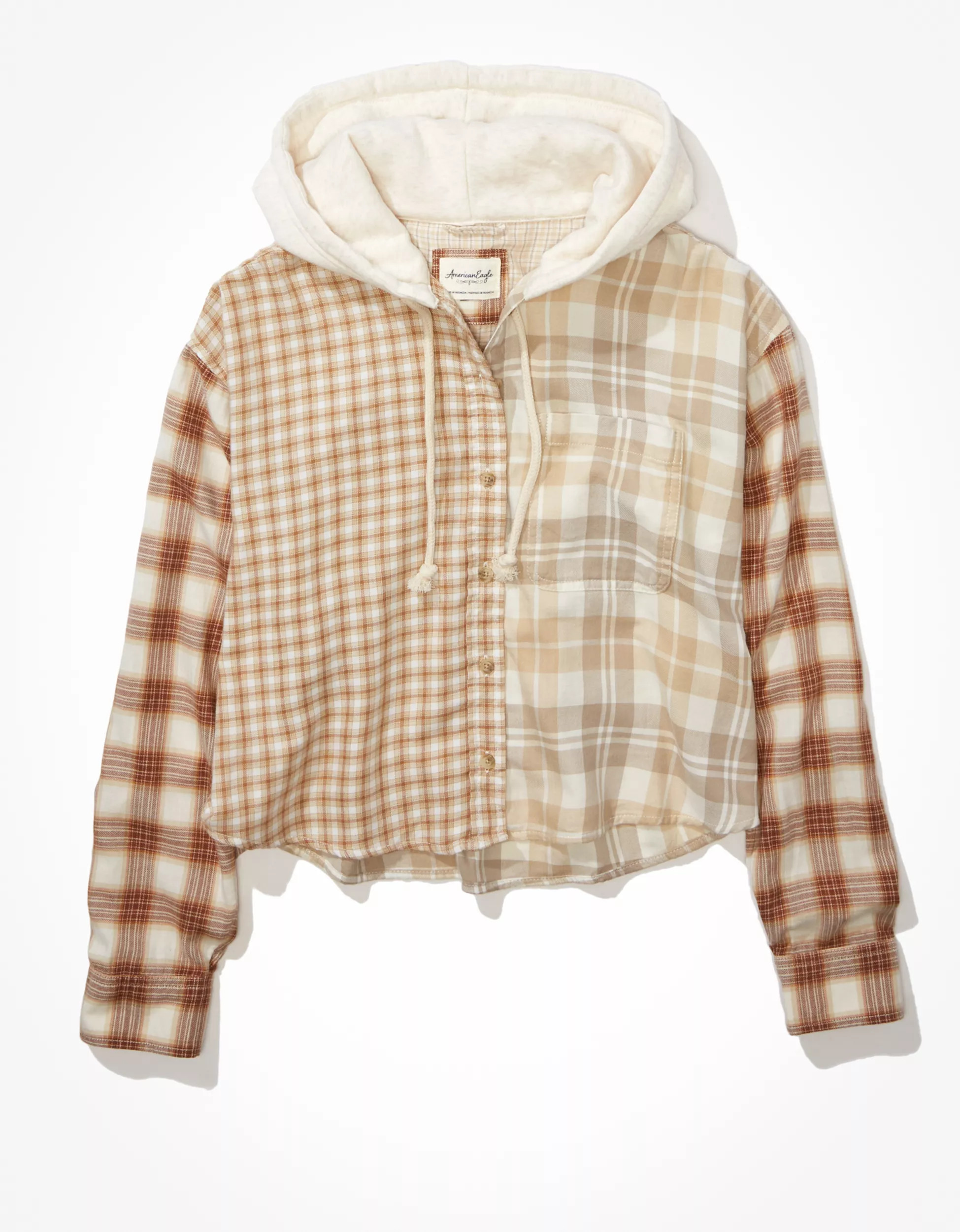 AE Cropped Flannel Shirt Hoodie | American Eagle Outfitters (US & CA)