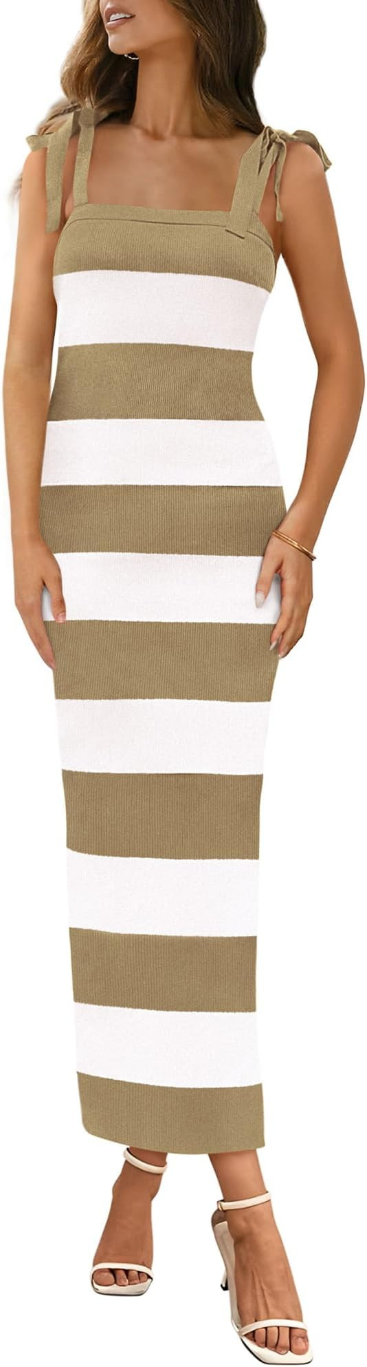 BTFBM Women's Summer Dress Sleeveless Spaghetti Strap Striped Maxi Dress Casual Party Dresses Bea... | Amazon (US)