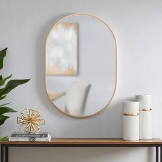 StyleWell Medium Modern Oval Gold Framed Mirror (22 in. W x 32 in. H) AL-P2232G - The Home Depot | The Home Depot