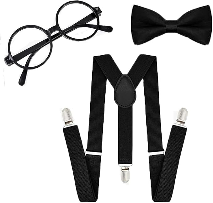 Child Kids Suspenders Bowtie Set with Black Glasses - Adjustable Suspender Set for Boys and Girls | Amazon (US)