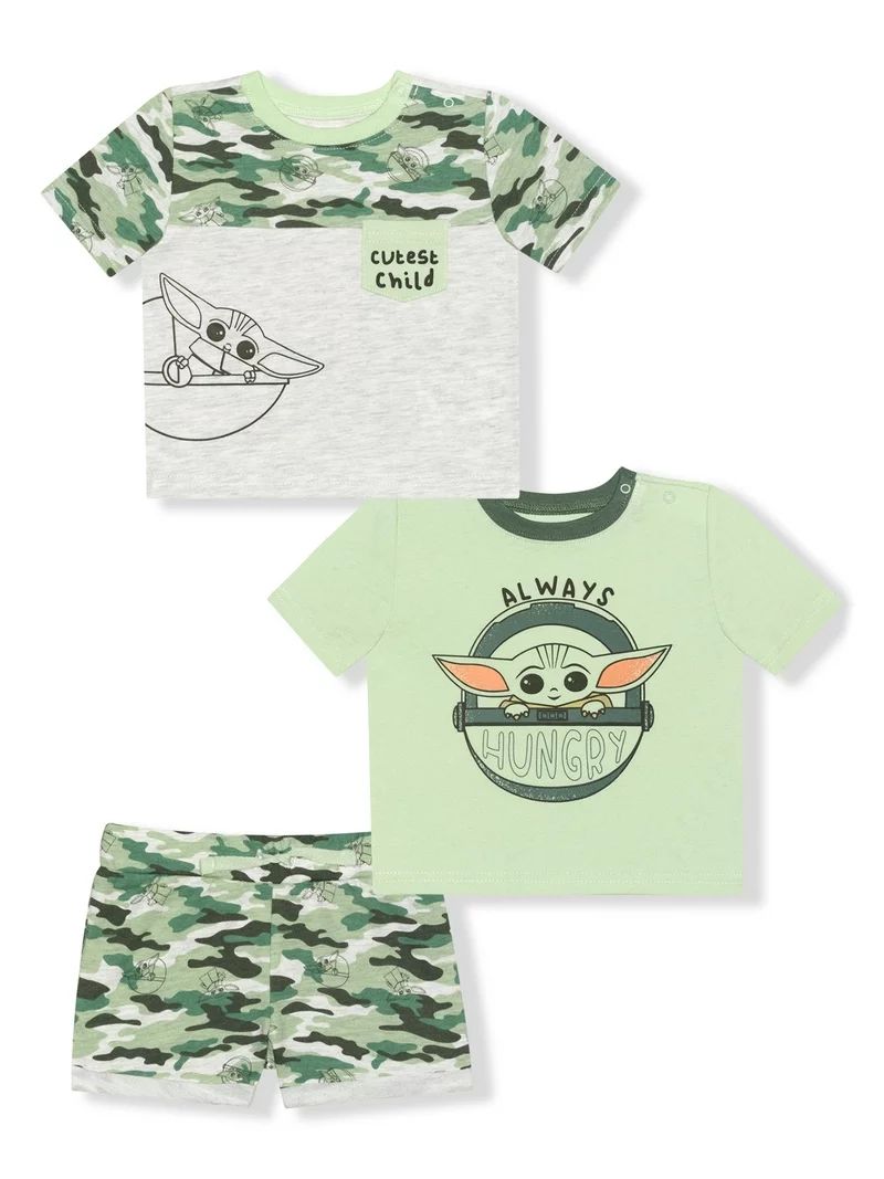 Star Wars Baby Yoda Baby Boy Short Sleeve Short Set, 3 Piece Outfit Set, 0/3-24 Months | Walmart (US)