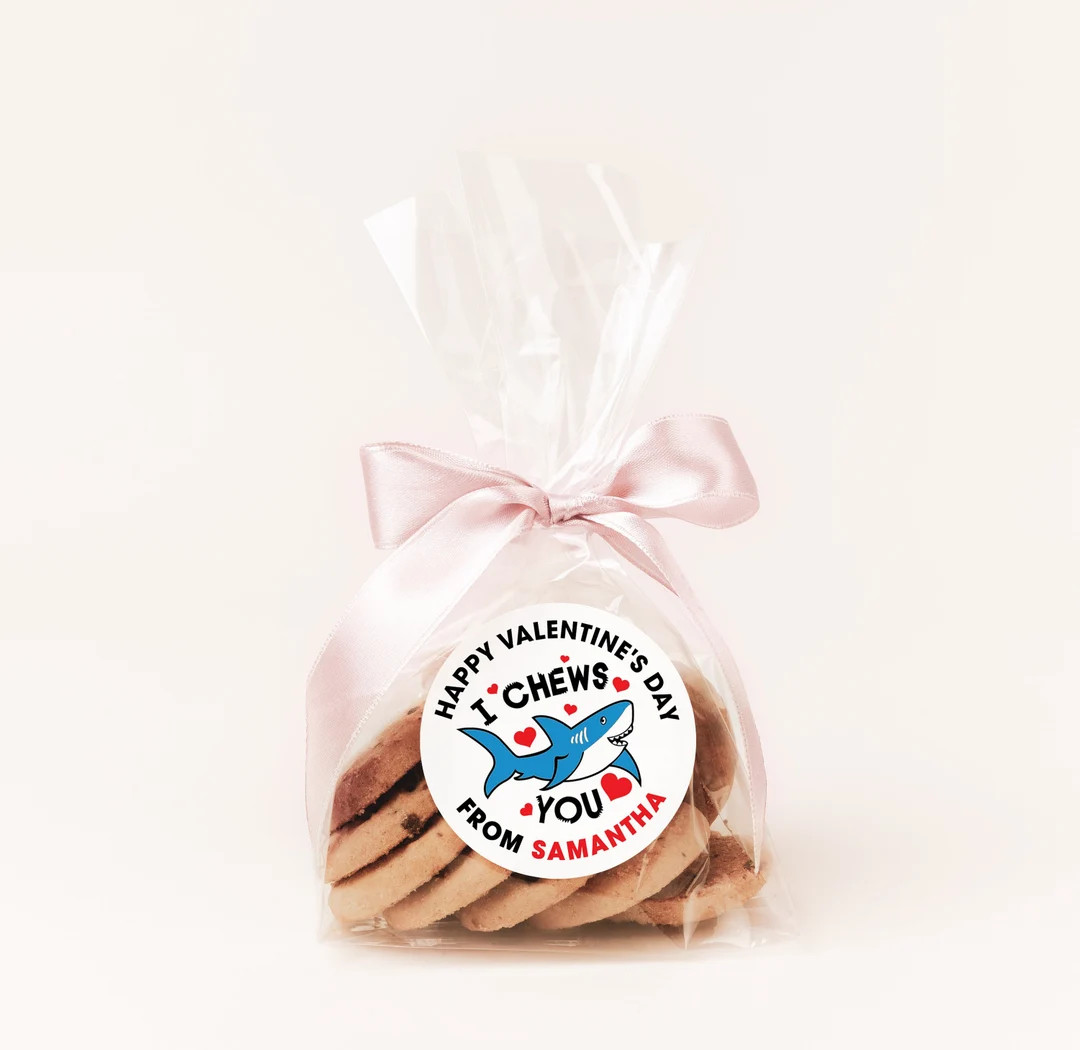 I Chew You Shark Valentines Day Stickers Personalized Valentine Round Sticker Labels Classroom Va... | Etsy (US)