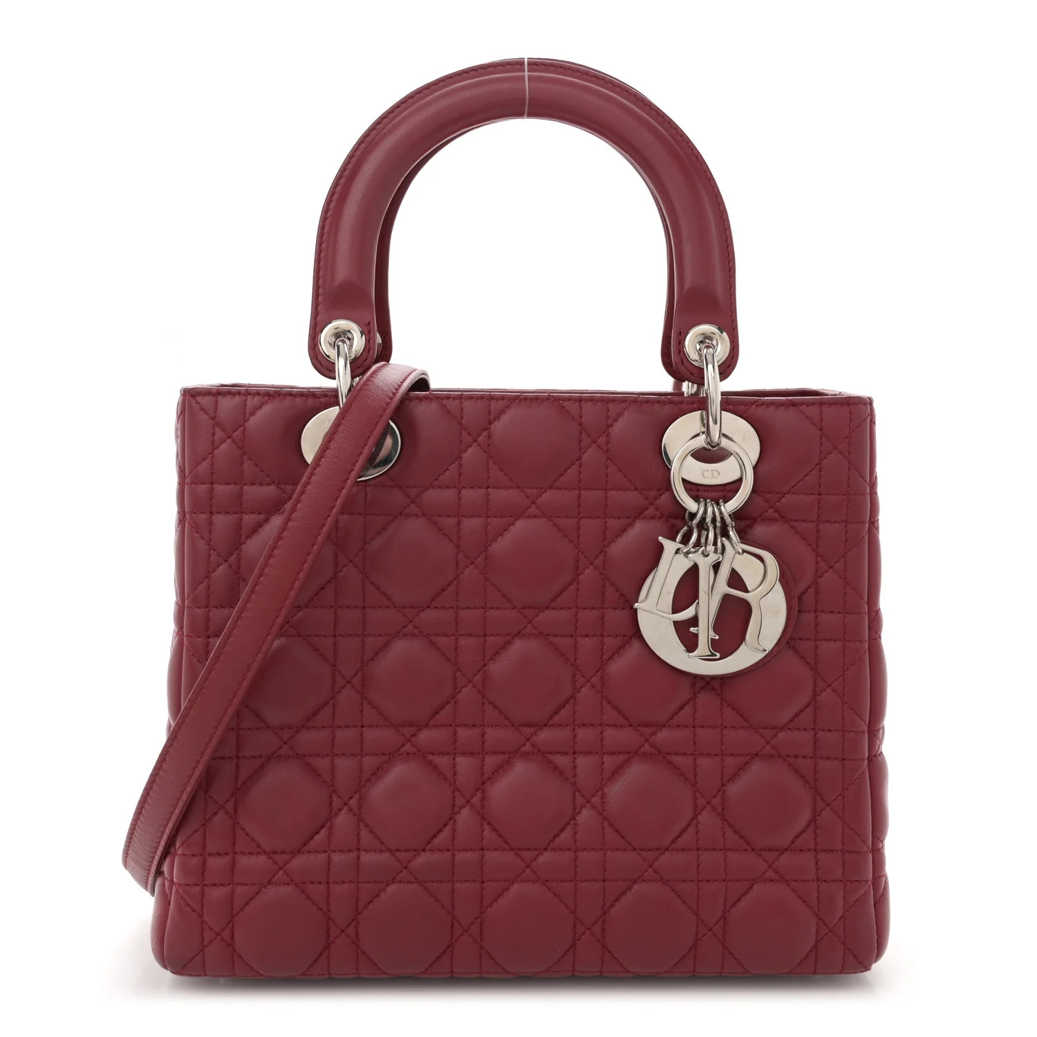Lambskin Cannage Medium Lady Dior Dark Red | FASHIONPHILE (US)