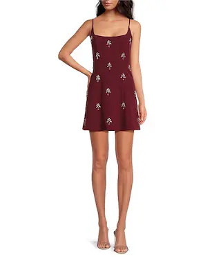Mika Crepe Square Neck Sleeveless Jewel A-Line Dress | Dillard's