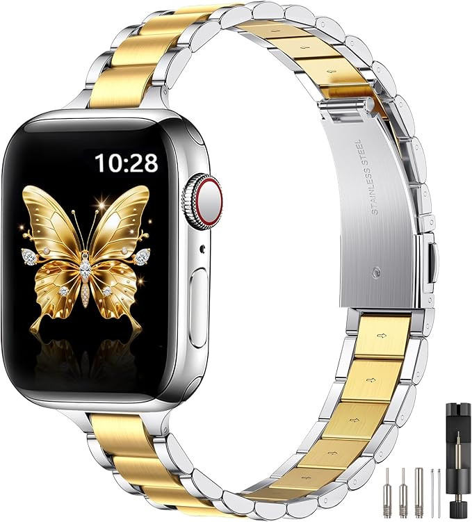WFEAGL Thin Metal Bands Compatible with Apple Watch Band 42mm (Series 10) 41mm 40mm 38mm for Wome... | Amazon (US)