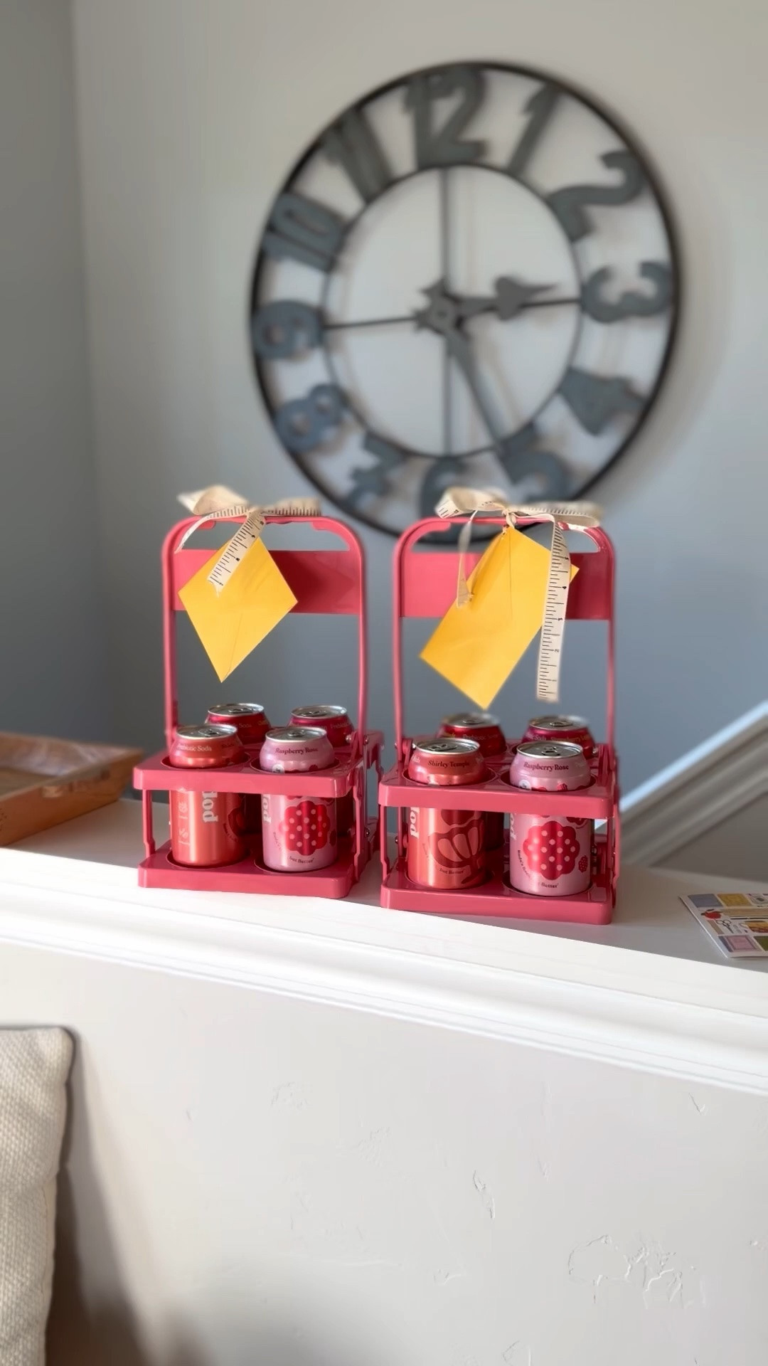 Teacher gifts, party favors, colorful, drink holders with poppy sodas, and ruler ribbon that attaches a thank you note with a local gift card included! This is a really cute teacher gift or just a birthday gift or a Neighbor gift hostess gift would be cute for a teenager’s birthday gift! ￼