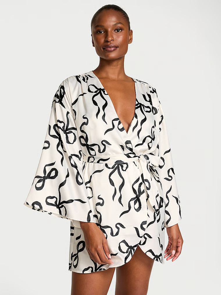 Buy Satin Short Robe, Black Bows - Order Robes online - Victoria's Secret US | Victoria's Secret (US / CA )