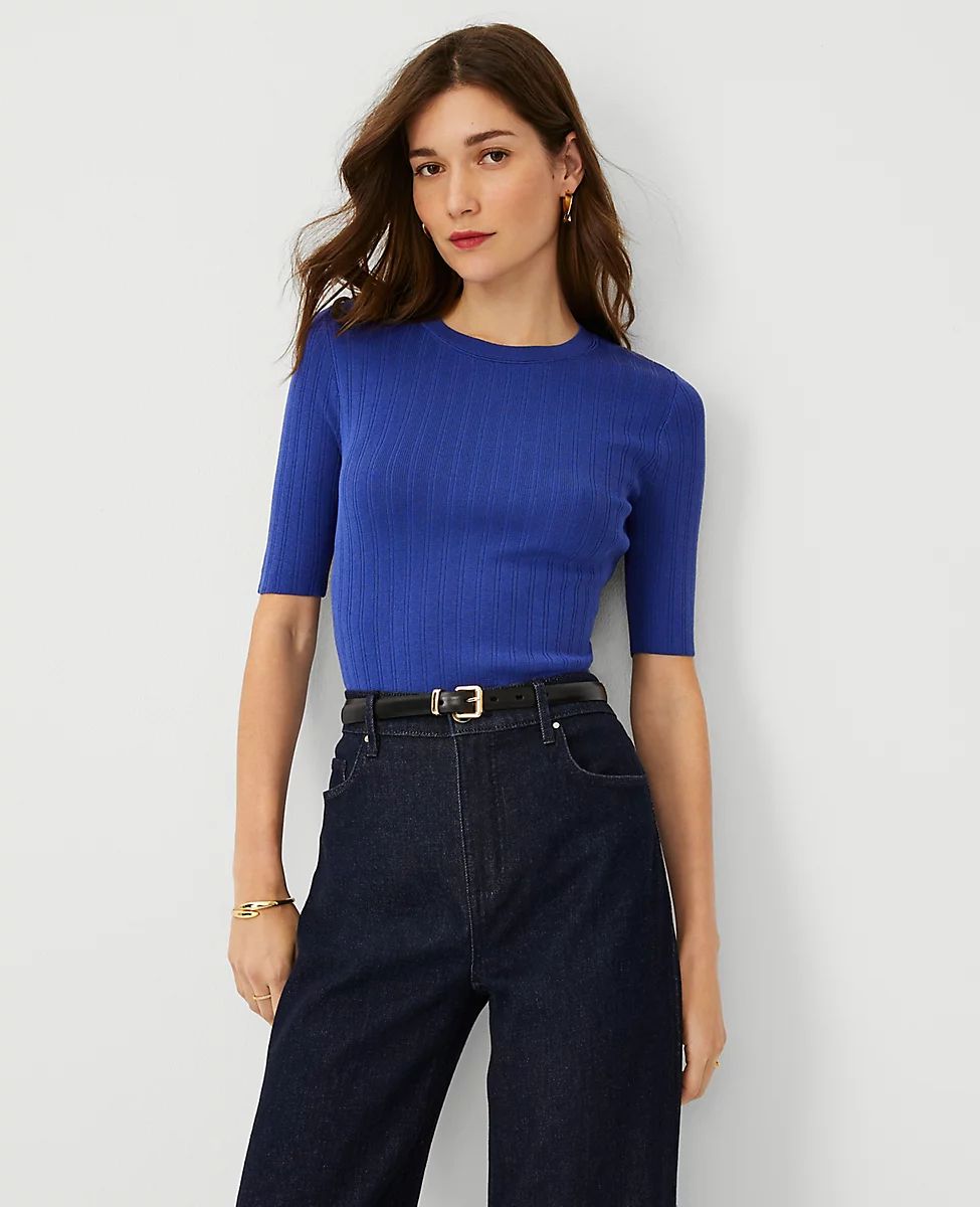 Ribbed Elbow Sleeve Sweater Tee | Ann Taylor (US)