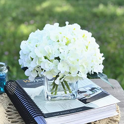 Enova Home Artificial Hydrangea Silk Flowers Arrangements in Cube Glass Vase for Home Wedding Decora | Amazon (US)