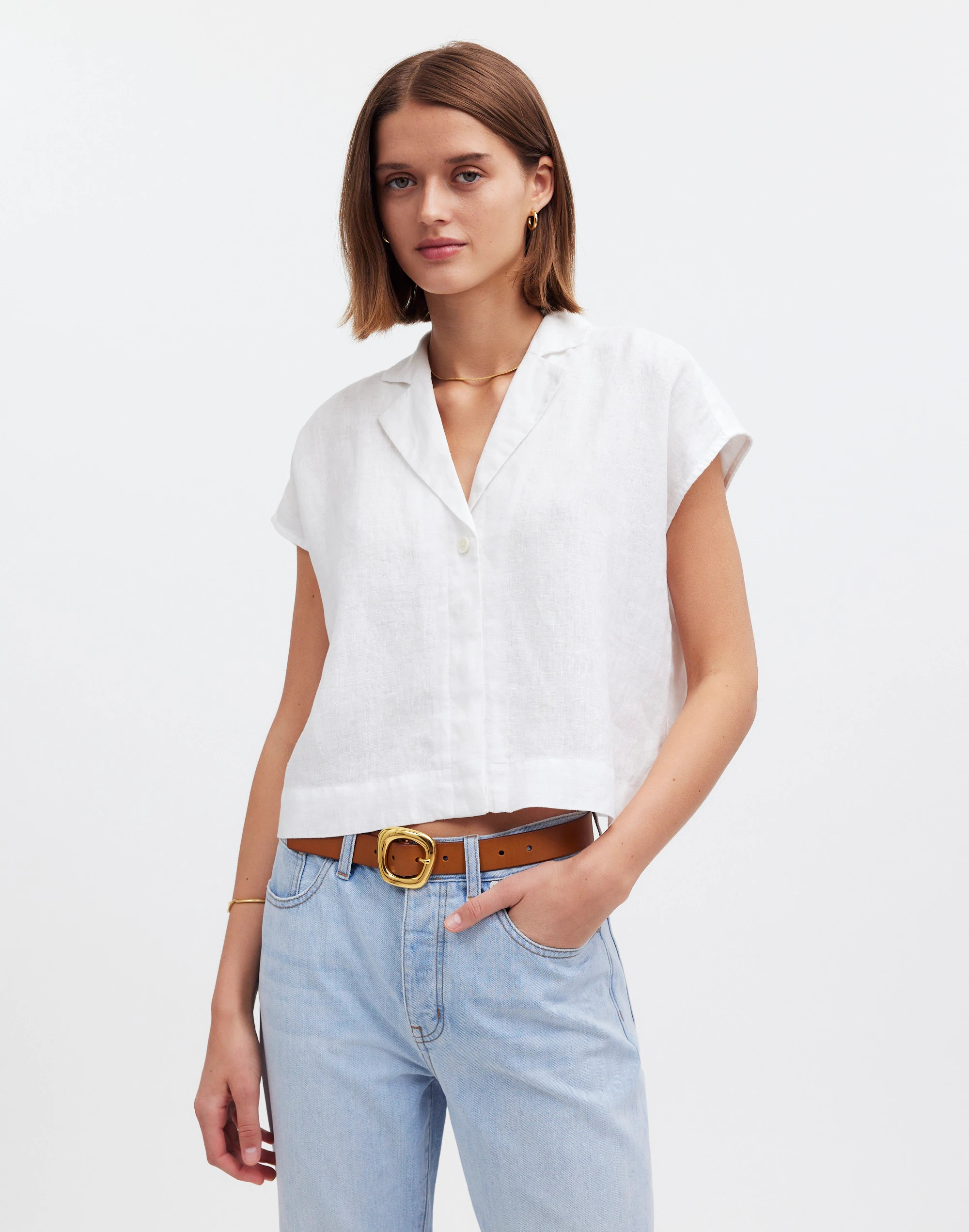 Boxy Cap-Sleeve Shirt in 100% Linen | Madewell