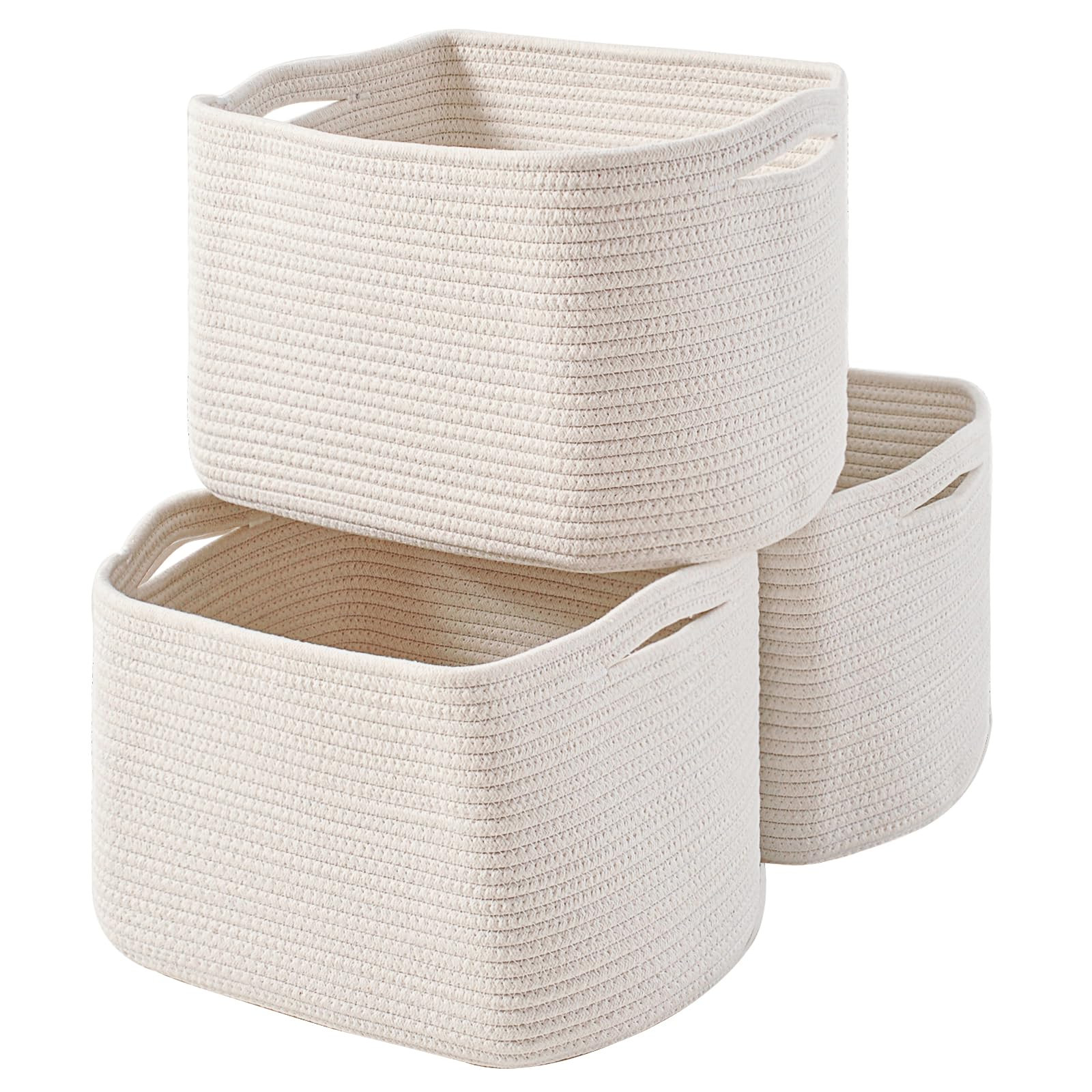 Storage Baskets for Organizing Shelves, Woven Cotton Rope Bins for Baby Nursery Organization, Boo... | Amazon (US)