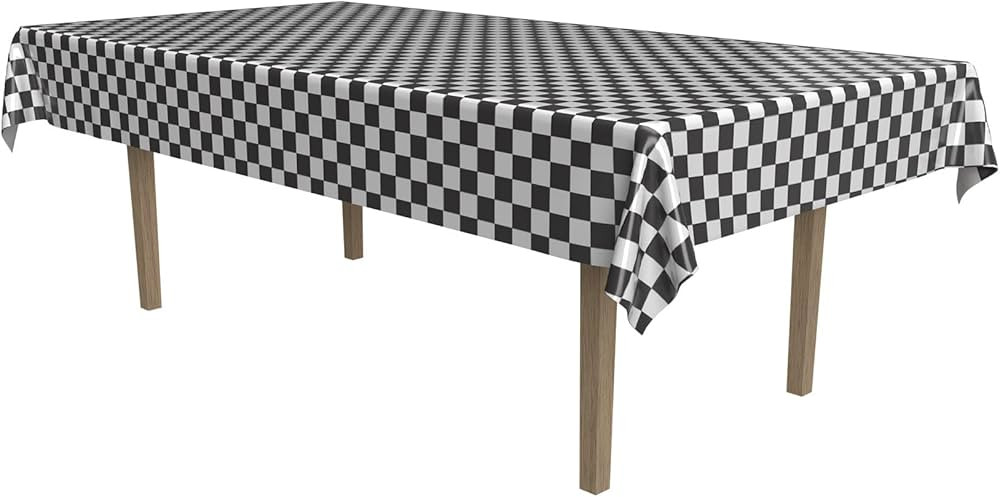 Beistle Checkered Tablecover, 54” x 108” – Plastic Table Cloth, Black & White Table Cloth, ... | Amazon (US)