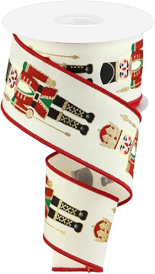 RG Ribbon Nutcracker Print 2.5" Inch x 10 Yards, Wired Edges - Ivory, Red, Gold, Multi - for Chri... | Amazon (US)