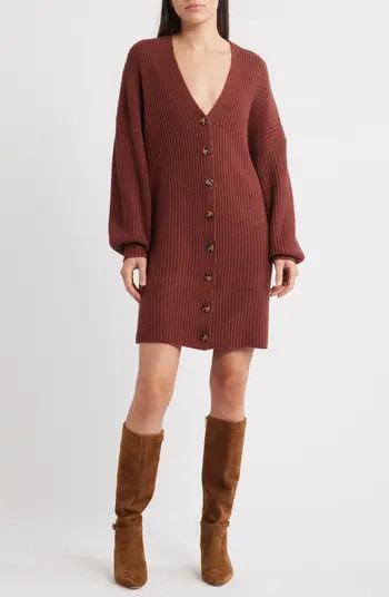 French Connection Babysoft Rib Button Front Long Sleeve Sweater Dress in Light Oatmeal Melange at... | Nordstrom