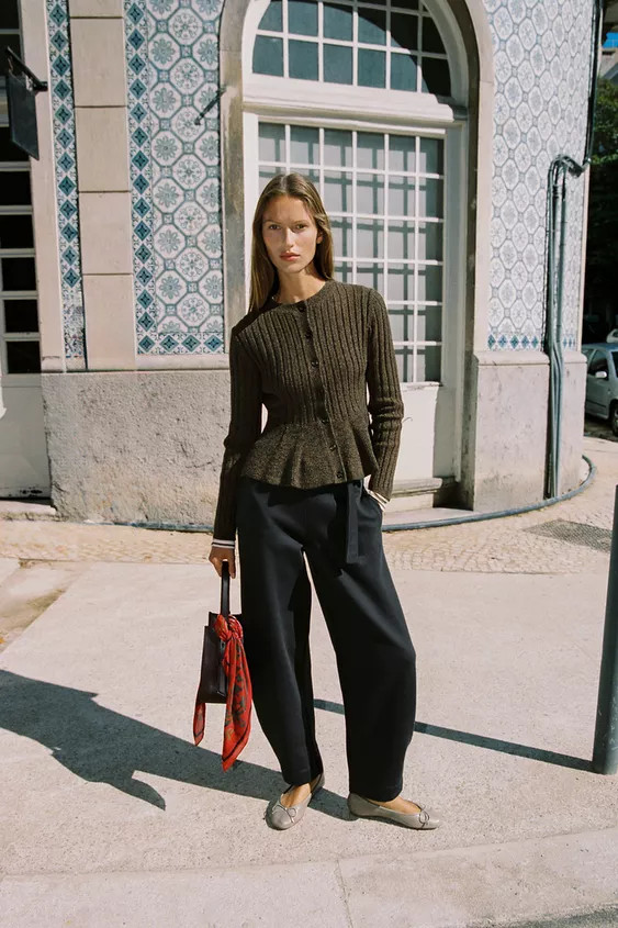 PEPLUM RIBBED CARDIGAN | Zara US