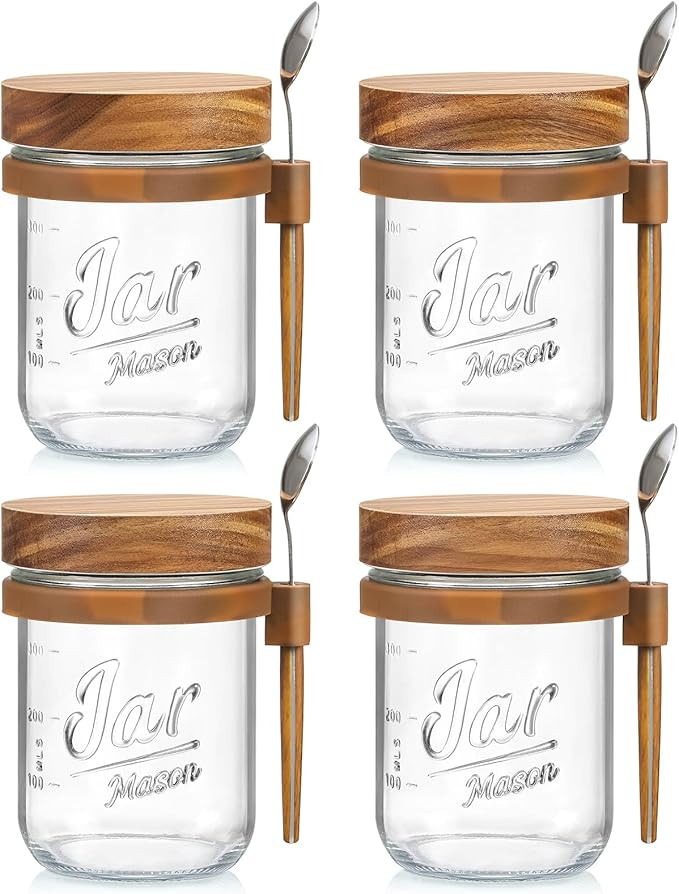 LANDNEOO 16.9 oz Overnight Oats Containers with Lids and Spoons, 4 Pack Glass Mason Overnight Oat... | Amazon (US)