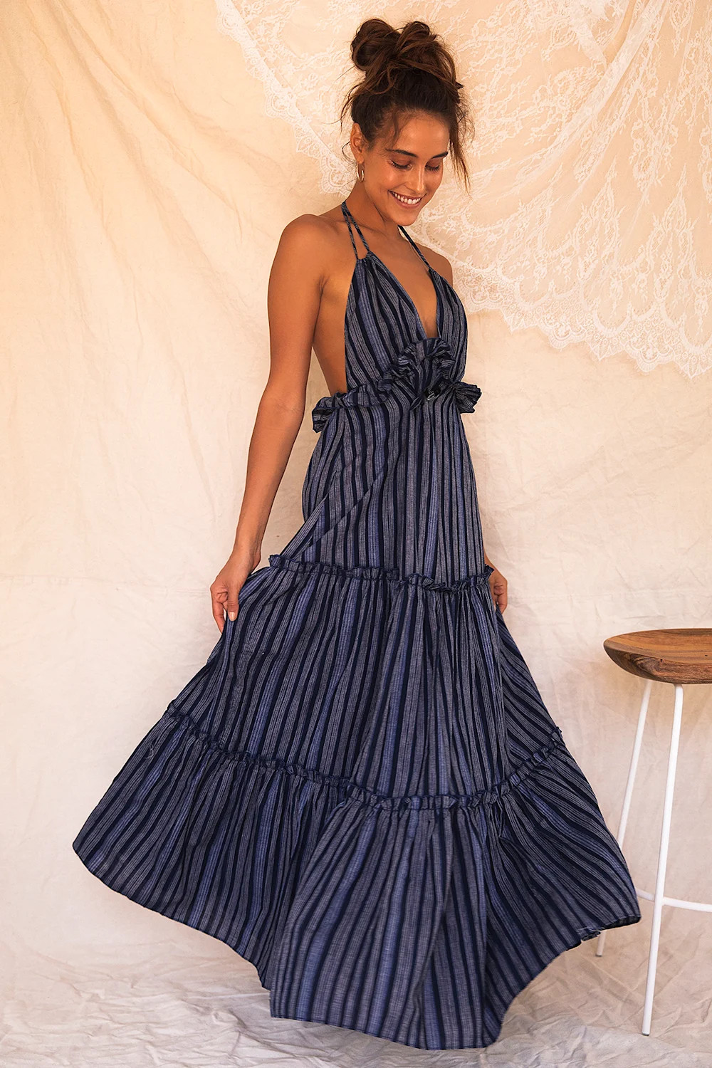 Vacay Babe Navy Blue Striped Halter Maxi Dress | Lulus (US)