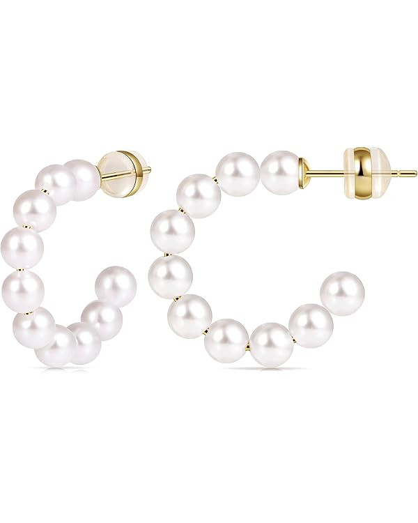 Gacimy Pearl Hoop Earrings for Women with 925 Sterling Silver Post | Amazon (US)