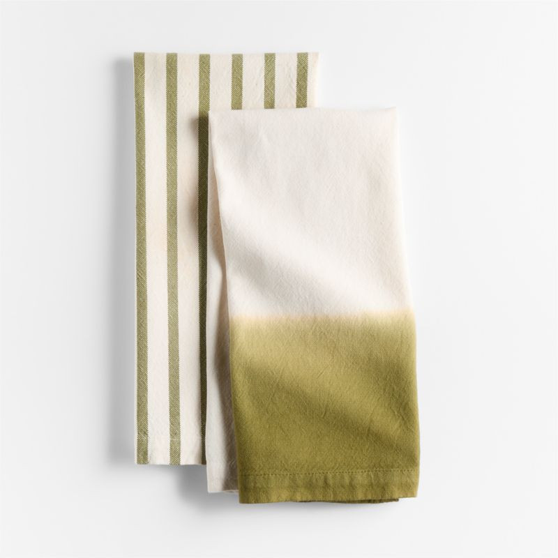 Dipped in Spinach and Striped Organic Cotton Kitchen Towels, Set of 2 by Laura Kim + Reviews | Cr... | Crate & Barrel