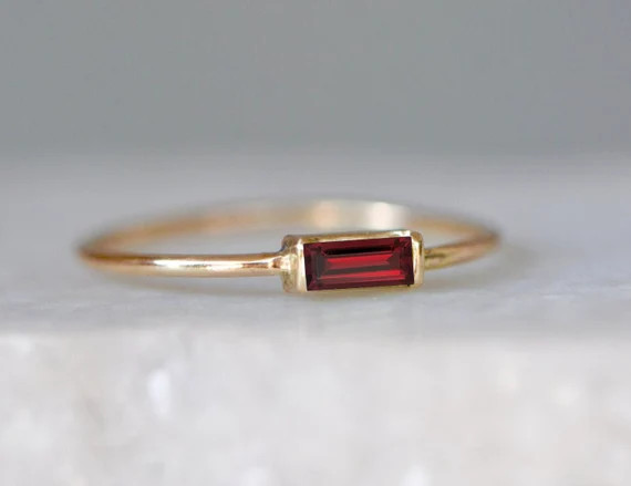 Garnet Baguette 14k Gold Ring Minimalist Ring January - Etsy | Etsy (US)