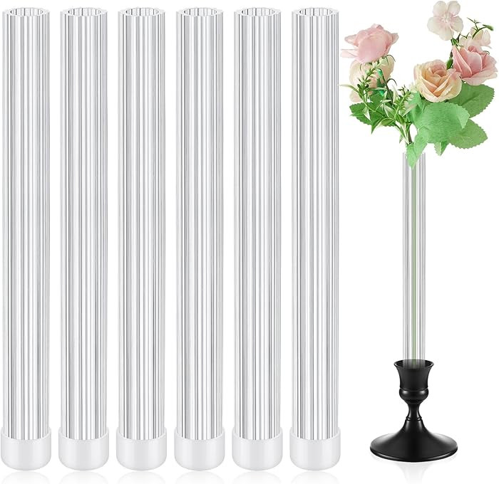 6 Pcs 7.9" Bud Vase Taper Candle Holder's Acrylic Striped Bud Vase with Silicon Rubber Case Desig... | Amazon (US)