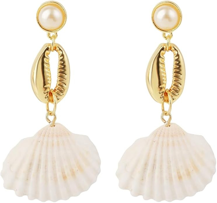 Gold Shell Starfish Dangle Earring Asymmetric Summer Earrings for Women Ocean Beach Party Jewelry | Amazon (US)