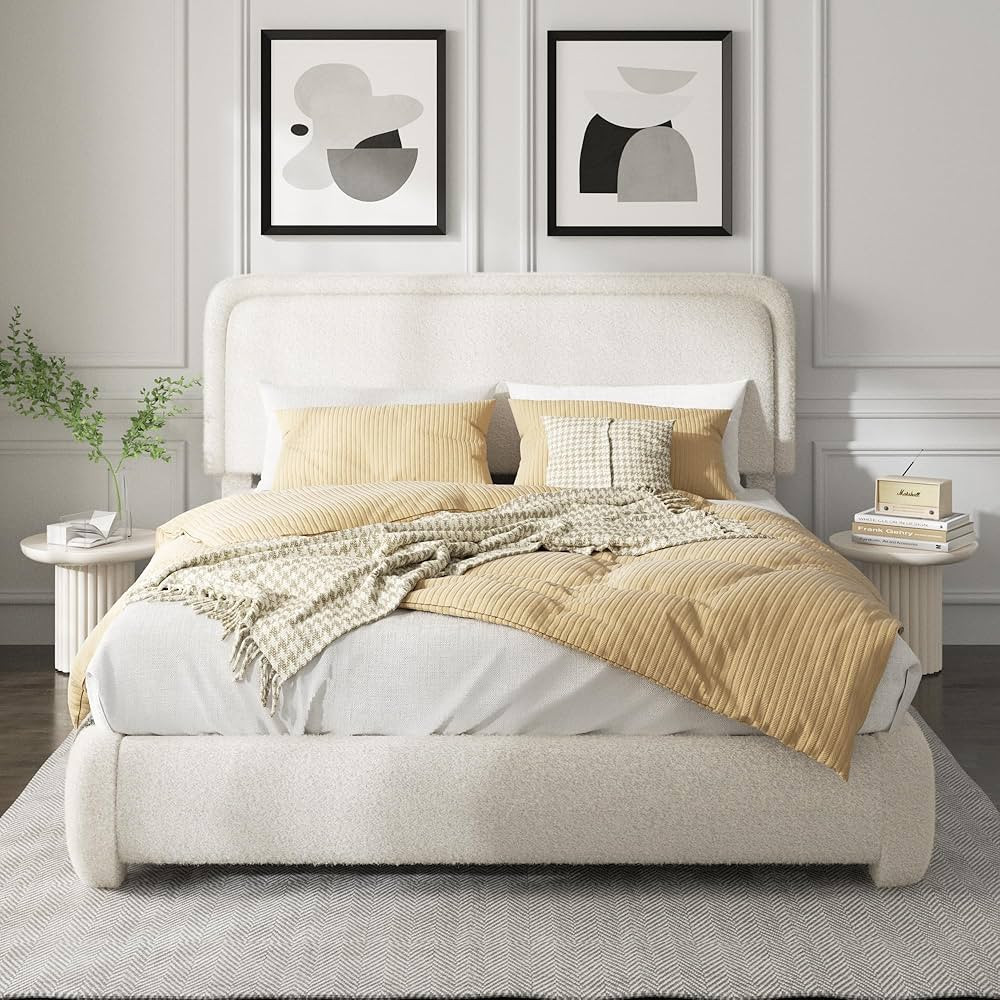 Queen Boucle Platform Bed Frame with Height Adjustable Headboard, Modern Upholstered Cloud Bed, S... | Amazon (US)