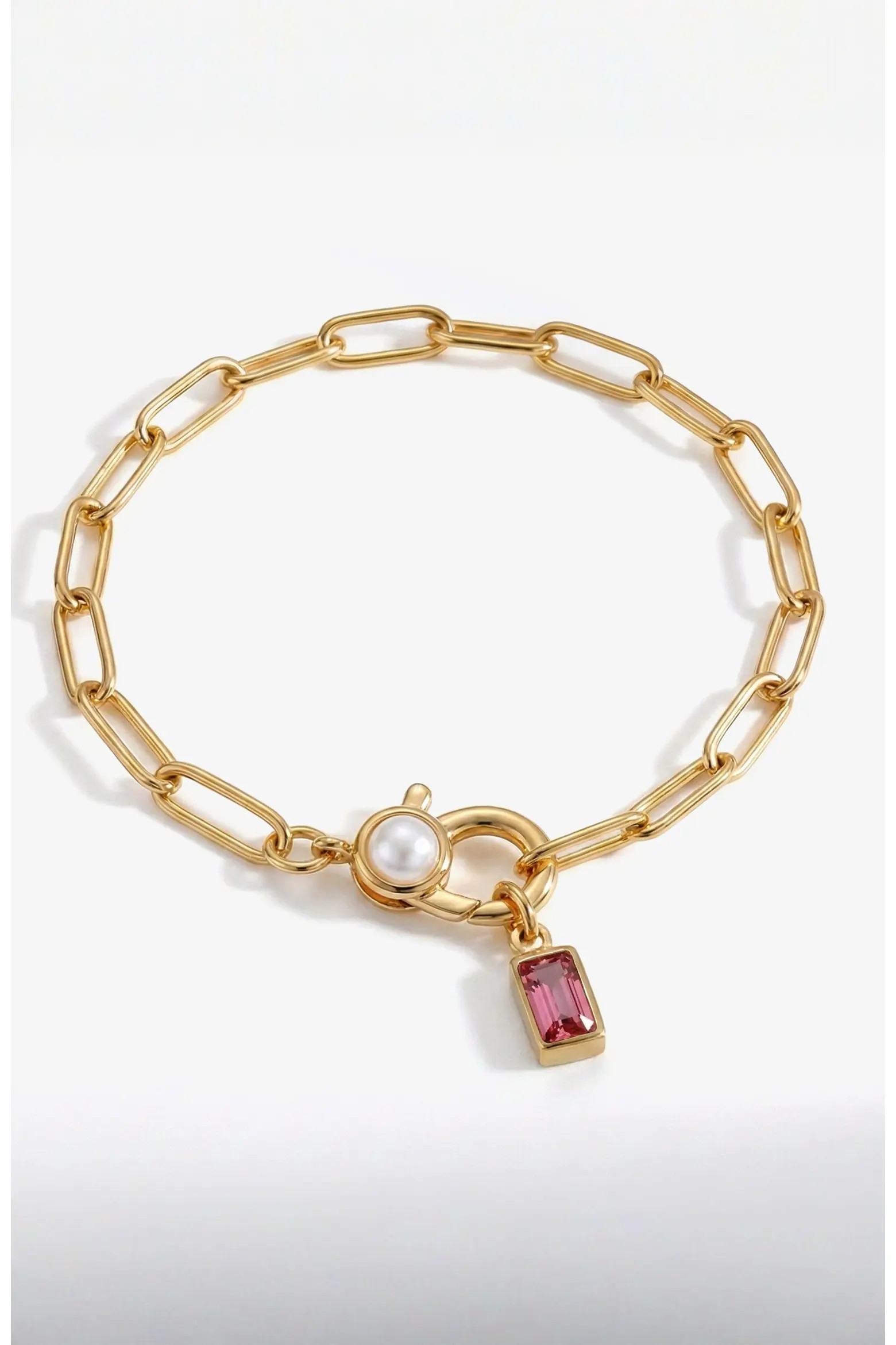 Paperclip Bracelet with Pearl Accent with Dainty Baguette Birthstone Charm (Women) | Nordstrom | Nordstrom