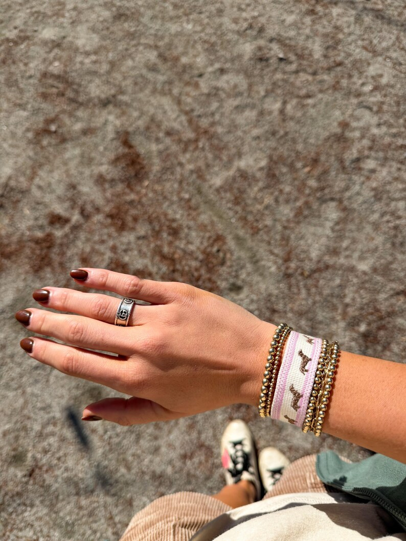 PREORDER Pink Cream Embroidered Dachshund Bracelet - Etsy | Etsy (US)