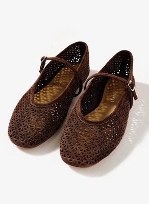 Tabi Brown Suede Ballet Flats | Mint Velvet