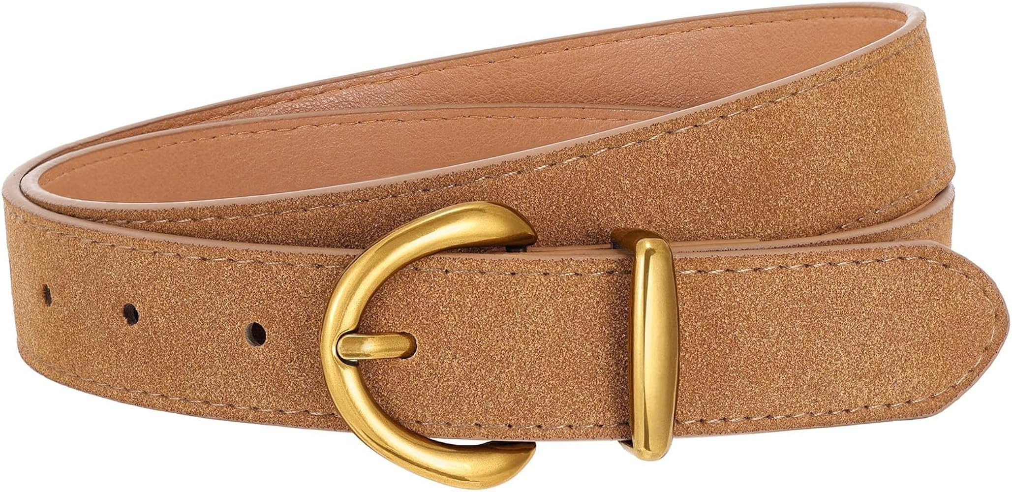 JASGOOD Women Leather Belt Fashion Ladies Waist Belt for Jeans Casual Faux Leather Belt with Gold... | Amazon (US)