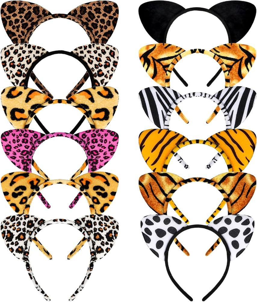 YARIEW 12 Pcs Cat Ears Headbands Animal Ears and Horns Headband Plush Horns Cosplay Costume Hallo... | Amazon (US)