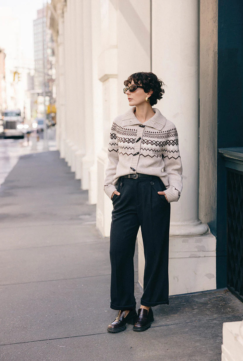 Cohen Fair Isle Wool Cardigan - Beige | Petite Studio NYC
