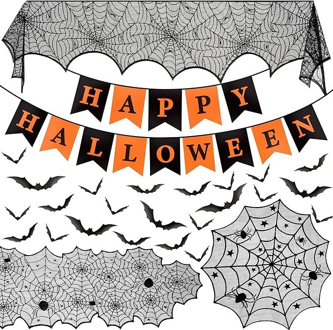 Halloween Decorations Indoor Set, Halloween Decor Bundle for Home, Party, Kitchen, Spider Web Tab... | Amazon (US)