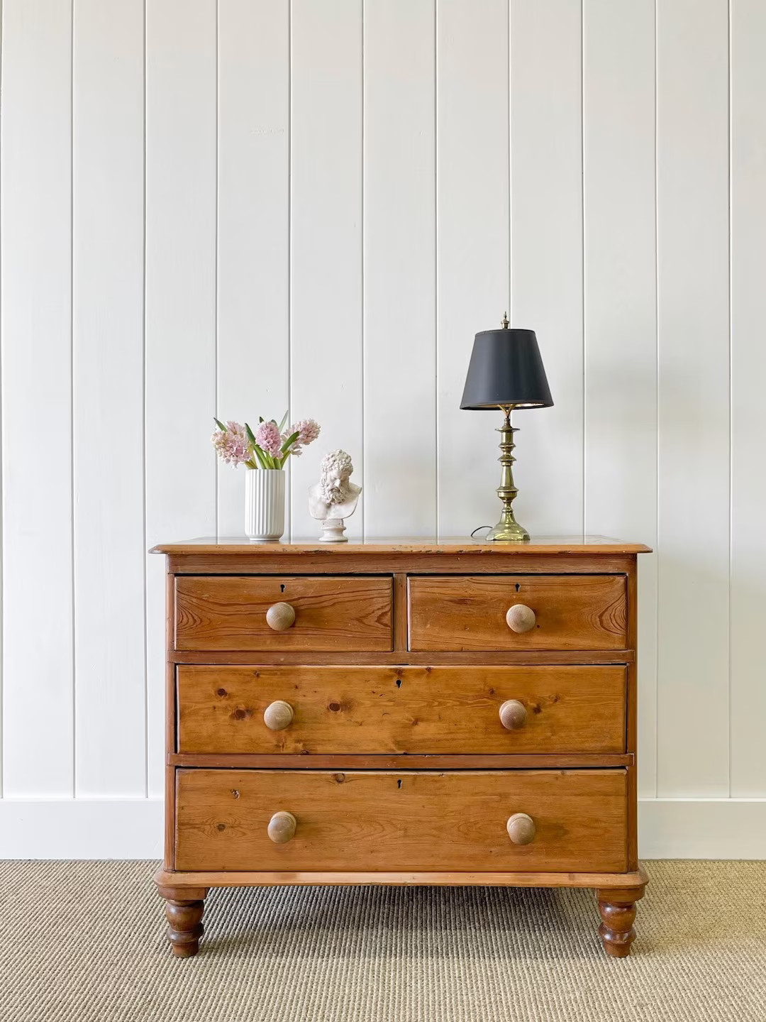 An Antique English Pine Chest of Drawers Dresser With Wooden - Etsy | Etsy (US)
