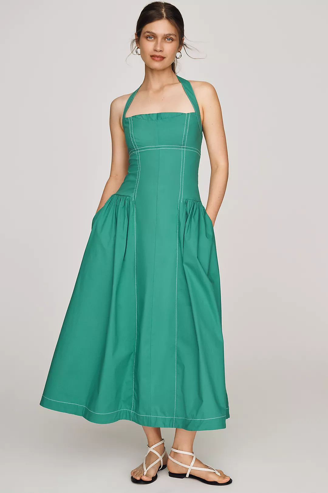 Maeve Poplin Halter Midi Dress | Anthropologie (US)