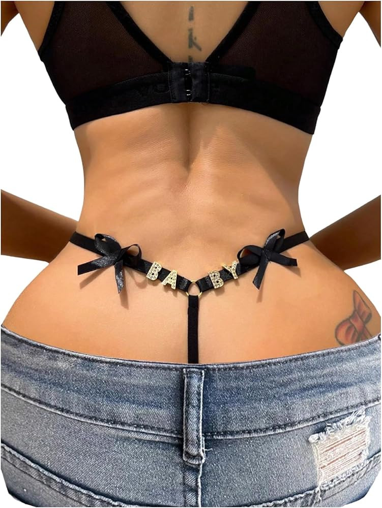 RoseSeek Women's Sparkling Butterfly Chain Underwear Low Rise Cheeky G String Panty | Amazon (US)