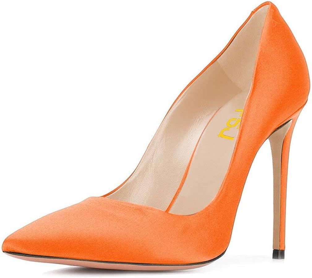 FSJ Women Elegant Satin High Heels Pumps Pointed Toe Stilettos Slip On Formal Shoes Size 4-15 US | Amazon (US)