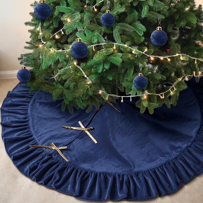 48 inches Velvet Christmas Tree Skirt Red Wine Gold Fur Plush Tree Skirt Luxury Xmas Skirts for M... | Amazon (US)