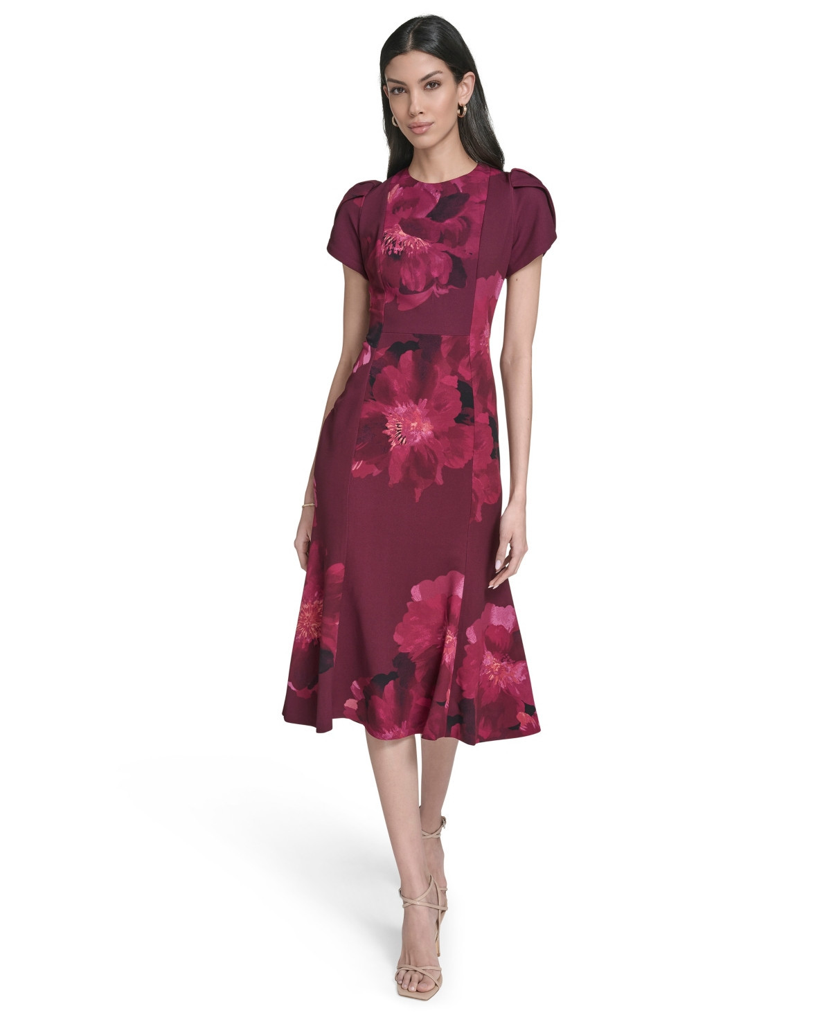 Calvin Klein Women's Crewneck Short-Sleeve Midi Dress - Dark Pink | Macy's