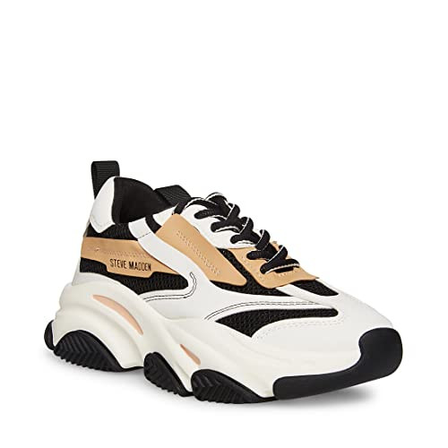 Steve Madden® Possession Sneakers for Women – Synthetic Outsole, Upper, Lining – Round Toes – Pull Tabs Black/Tan 5 M | Amazon (US)