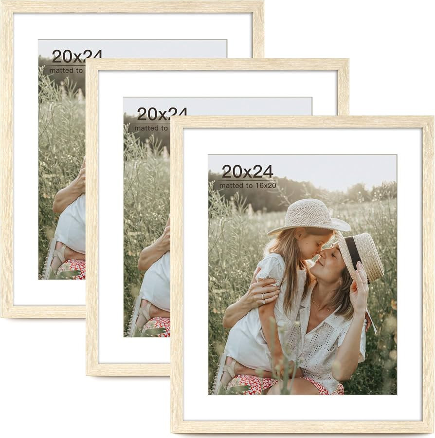 20x24 Picture Frame with Mat for 16x20 Set of 3, Natural Wood Grain 20x24 Frame for Wall Mounting... | Amazon (US)
