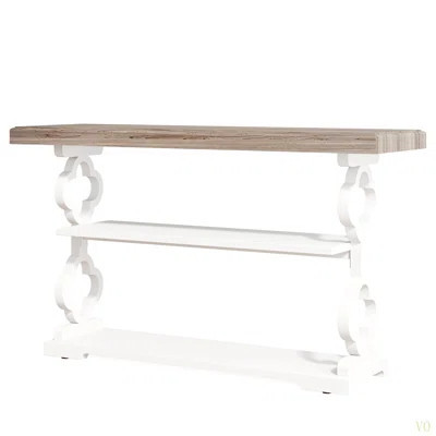 55" French Country Console Table - Farmhouse Sofa Table With 3 Storage Shelves, Entryway Table For Hallway, Foyer & Living Room, Floral Carved Accent | Wayfair North America