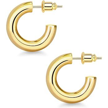 Amazon.com: Wowshow Chunky Gold Hoop Earrings, Small Gold Hoop Earrings for Women 14K Real Gold Plat | Amazon (US)