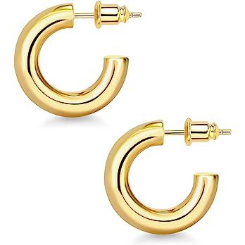 Amazon.com: Wowshow Chunky Gold Hoop Earrings, Small Gold Hoop Earrings for Women 14K Real Gold Plat | Amazon (US)