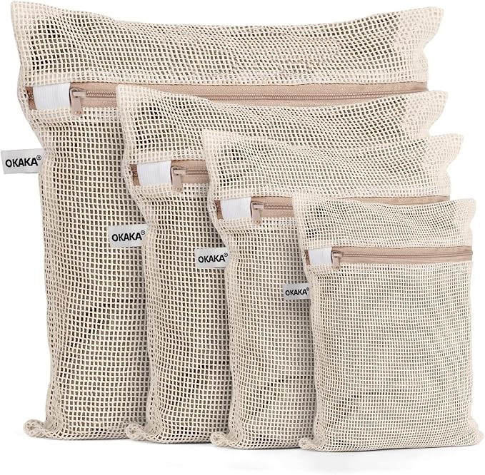 100% Cotton Mesh Laundry Bags, Premium Soft, No Dye, Set of 4, Natural | Amazon (US)